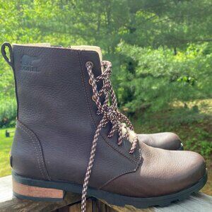 Sorel Womens Emelie Short Lace Waterproof Cozy Leather Boot Blackened Brown US 9
